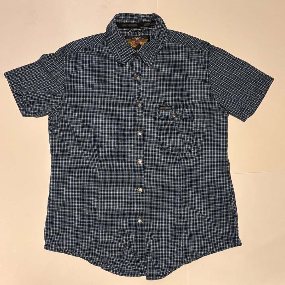 Harley-Davidson Short Sleeve Plaid Button Down Shirt chain